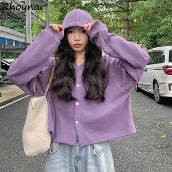 Kırpılmış Hoodies Kadın Kapüşonlu Giysiler Minimalist Saf Kore Moda Streetwear Sadece Kız Gibi Öfke Tiki Tatlı Kişisel Rahat