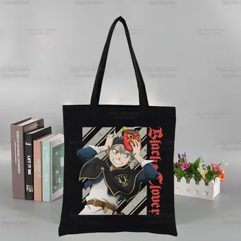 Siyah Yonca Alışveriş Siyah Çanta bez alışveriş çantası Anne Kullanımlık Bez Harajuku Asta Anime Harajuku Çanta Çanta omuz çantaları