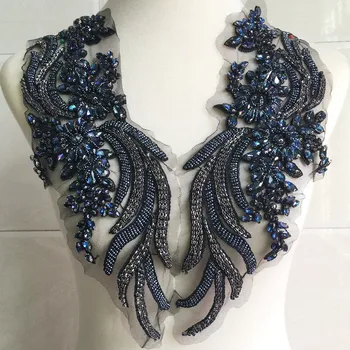 Koyu Mavi Cam Kristal Konfeksiyon Elbise Dekorasyon İçin Çifti Düzeltir Yüksek Kalite Rhinestone Aplike Moda Elbise Süsler
