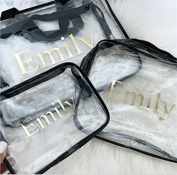Kişiselleştirilmiş adı Kozmetik Makyaj Çantası, Seyahat Çantaları Temizle makyaj çantası, Profesyonel çanta seti (S / M / L / 3 ADET) sıçrama Geçirmez Sıvı Torbaları