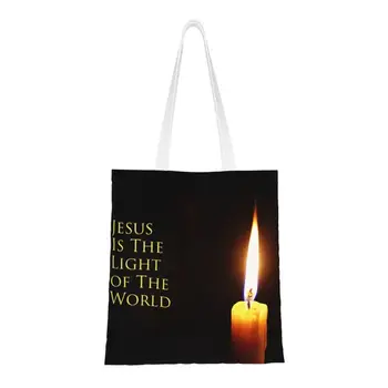 Isa Hıristiyan Bakkal alışveriş çantası Özel Baskılı Tuval alışveriş çantası omuzdan askili çanta Yıkanabilir Dünyanın Işığı Çanta