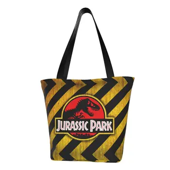 Sevimli Jurassic Park Logo Sarı Alışveriş Tote Çanta Kullanımlık Dev Dinsaur Bakkal Tuval Omuz Alışveriş Çantası
