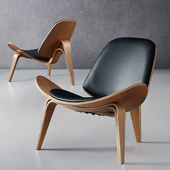 Iskandinav Tarzı Üç Ayaklı Kabuk Sandalye Kül Kontrplak Kumaş Döşeme Oturma Odası Mobilya Modern Salon Kabuk Sandalyeler Çoğaltma